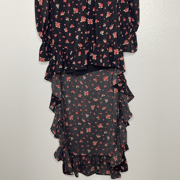 WeWoreWhat High Low Polka Dot Black Floral Long Sleeve Dress Size Medium New - Picture 4 of 11